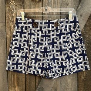 Milly Navy Blue & White Geometric Print Dress Shorts